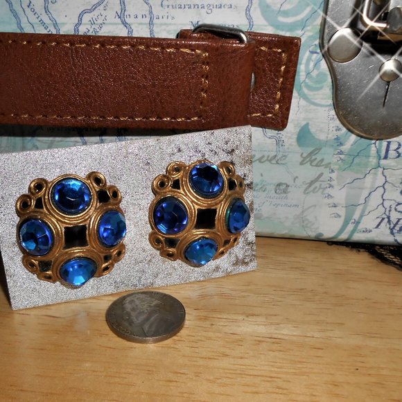 Royal Blue & Gold Earrings - Picture 4 of 7